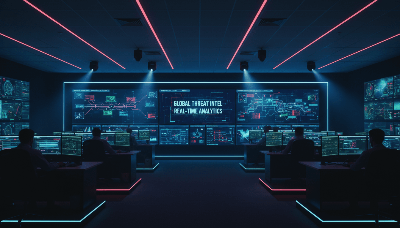 Cybersecurity professional monitoring multiple screens in a dark security operations center
