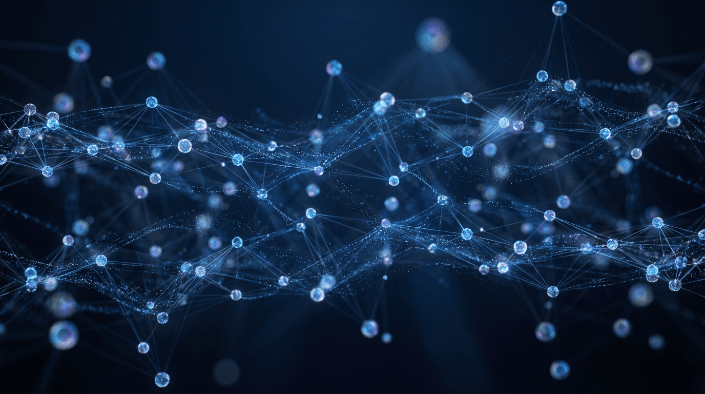 Abstract digital network security background with glowing blue connection lines on a dark surface